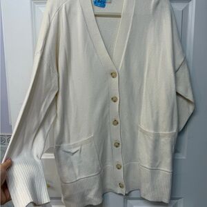 LOFT Cream Button-Up Cardigan